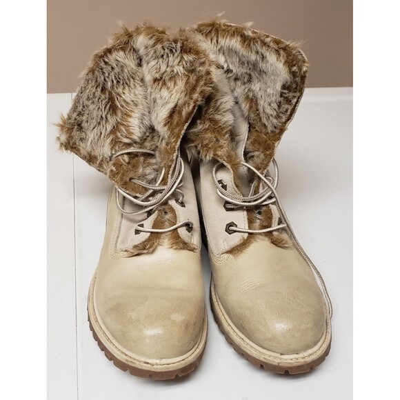 Timberland Women's Beige Ankle Boot Faux Fur Lined Suede Leather Sz 8M PO Good - Picture 14 of 14